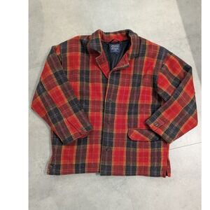 Muskoka Lakes Mens Vintage Wool Blend Plaid Lumberjack Coat Red Black Size M